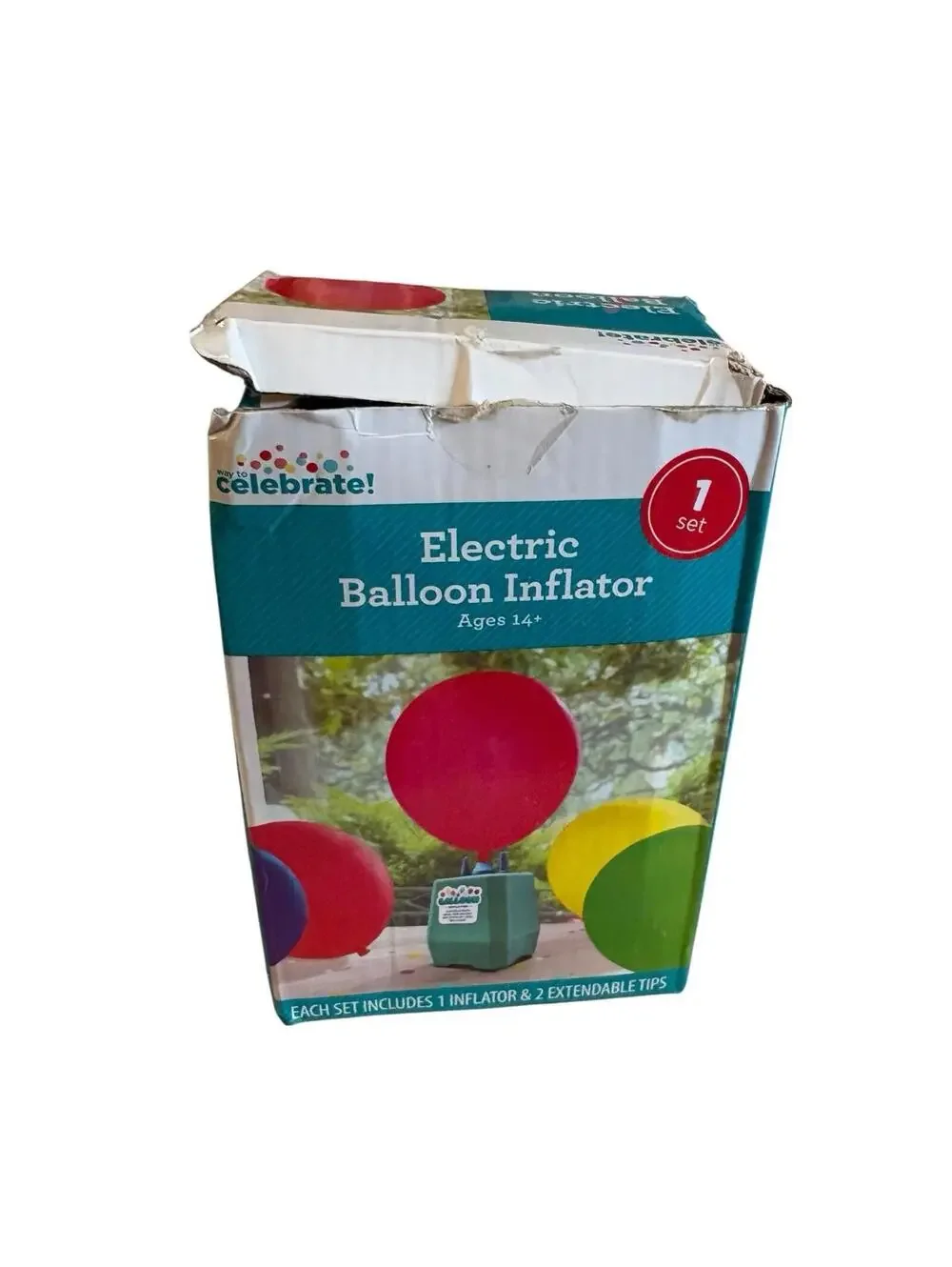 Celebrate!  Electric Balloon Inflator with Extendable Tip- Open Box